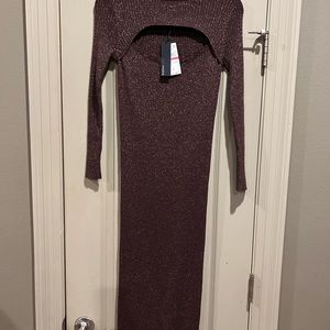 Lucy Paris Women's Carolyn Glitter Bodycon Dress Brown XS